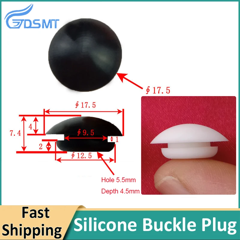 Silicone Rubber Snap-on Hole Plug Black/White Dome Top sealing cover 9.5mm