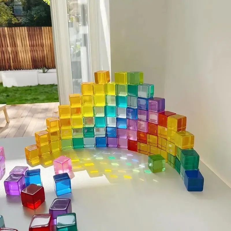 20pcs High Transparent Cubes Acrylic Stacking Blocks Montessori Sensory Toys Open Ended Play Translucent Rectangle Cubes