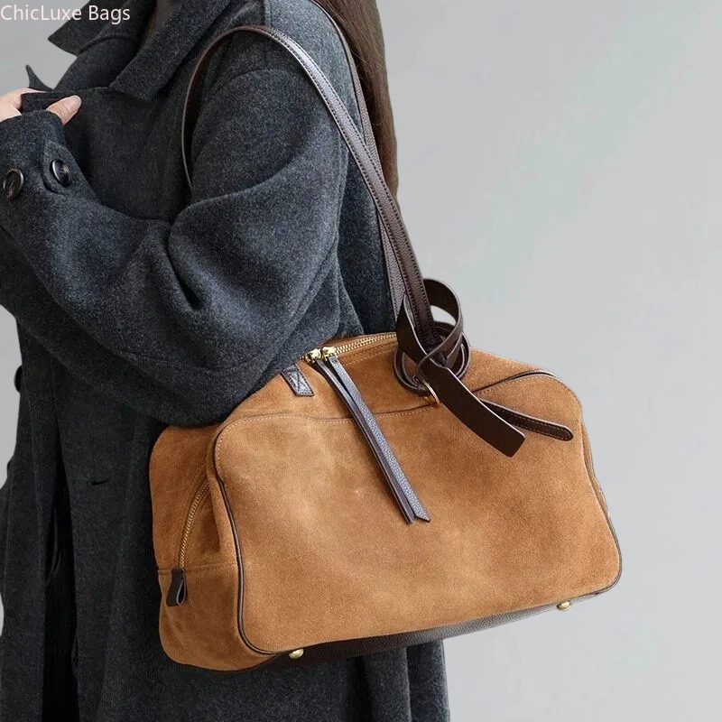 

New Suede Leather Tote Bag Women Large Capacity Shoulder Handbag Luxury Elegant Office Work Commuter Genuine Leather Bag