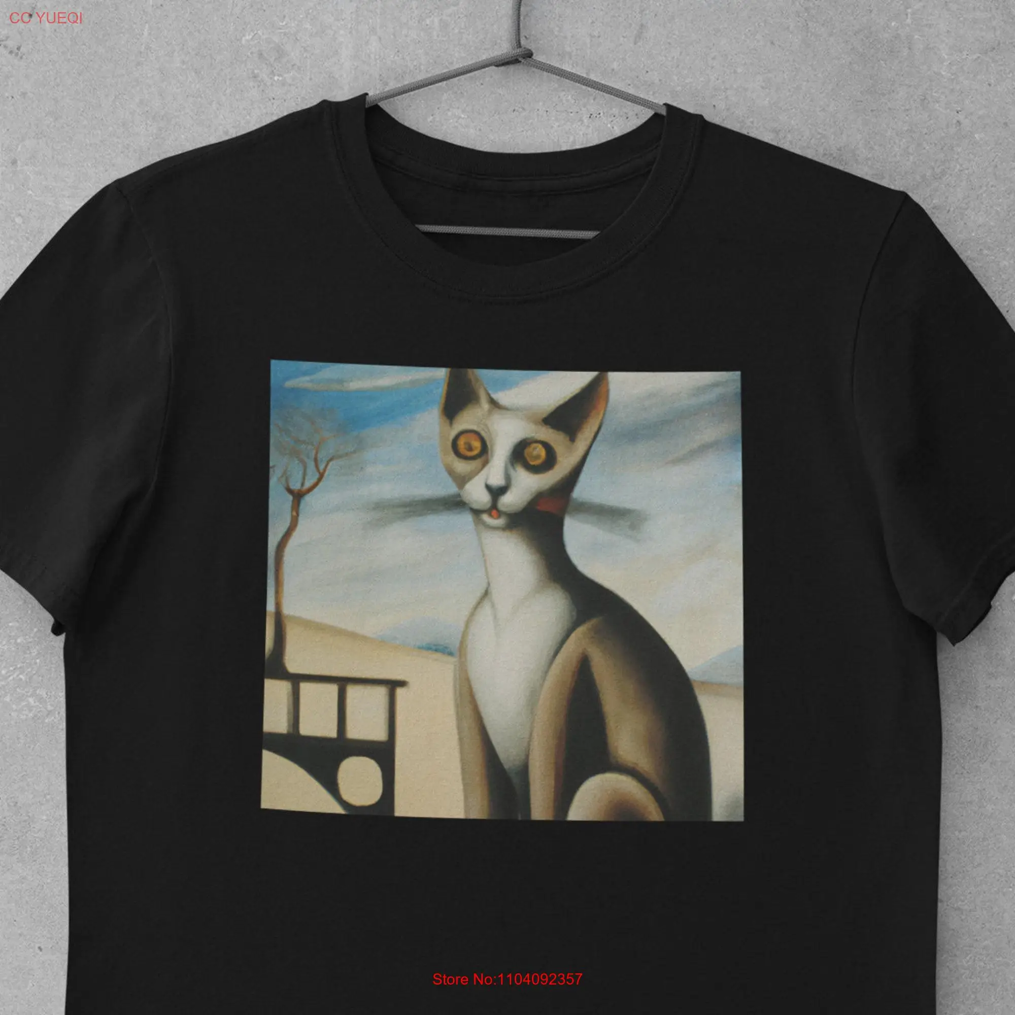 Surrealist Horror Painting Of A Cat Cotton T shirt Top   long or short sleeves