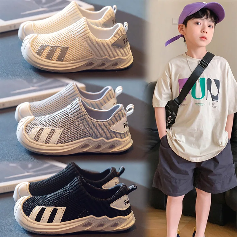 Boys' Summer 2024 New Children's Sneakers Medium Boys Mesh Breathable Single Shoes Sneakers