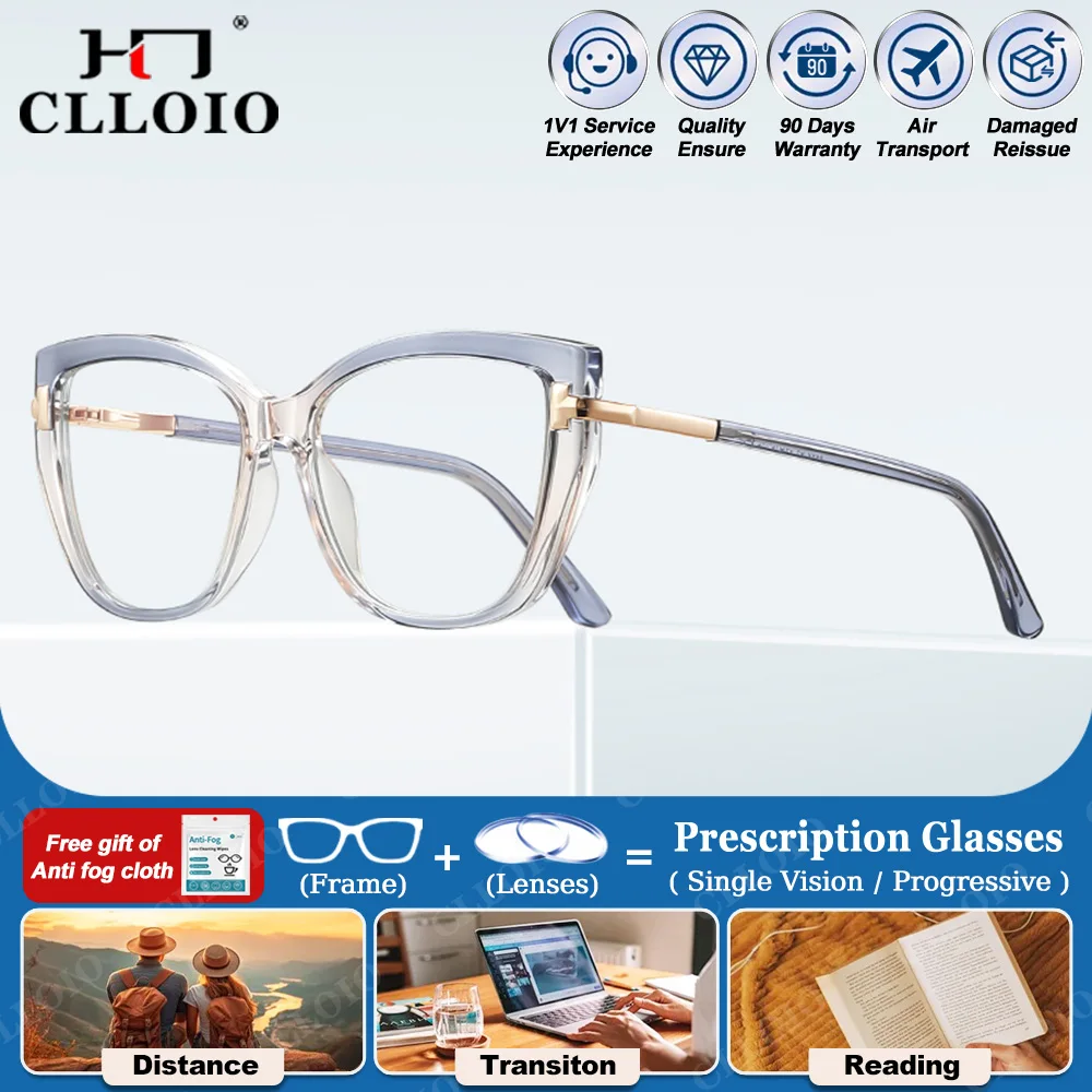 

CLLOIO Fashion Anti Blue Light Butterfly Frame Prescription Glasses Women Myopia Computer Optical Progressive Reading Eyeglasses