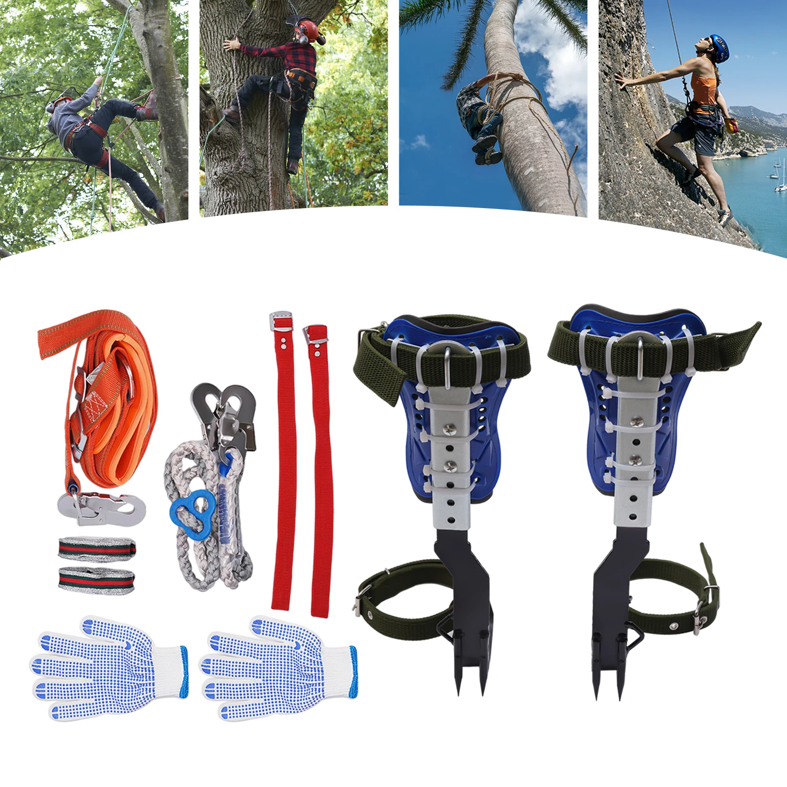 Climbing Spike Adjustable Tree Climbing Gear w/ Extra Multi-Functional Straps 150kg Bearing Outdoor Climbing Tools   ﻿