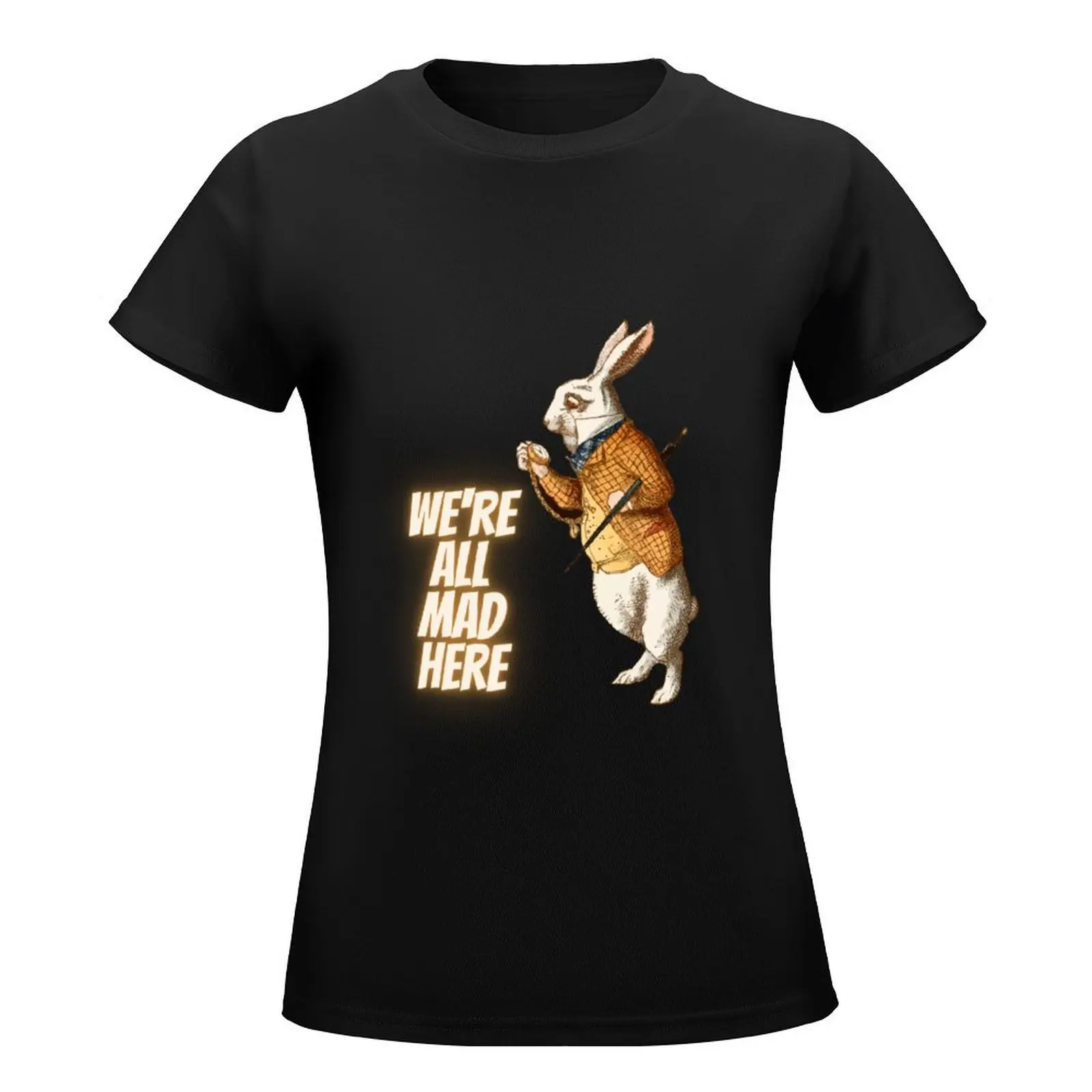 Siamo tutti pazzi qui _ Alice wonderland brown rabbit quotes t-shirt grafica animal prinfor blanks magliette new edition per le donne