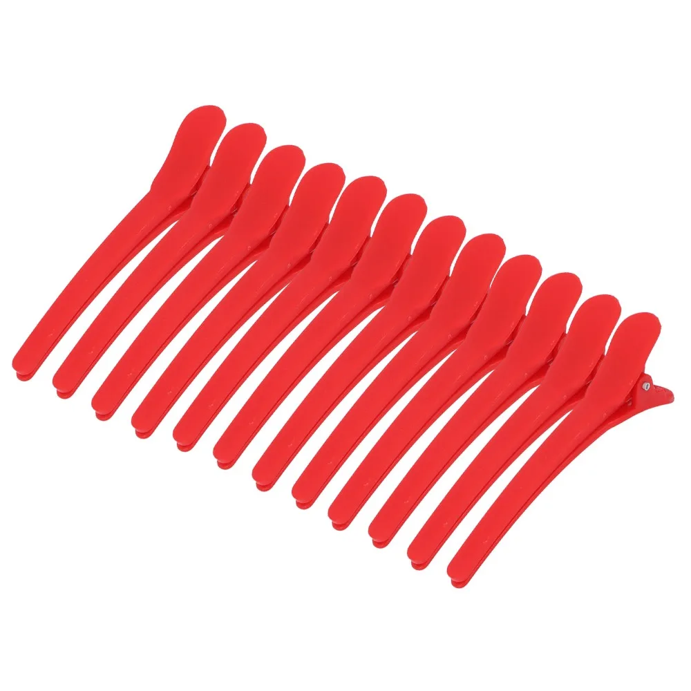12PCS Red Color Hair Styling Clips Non Slip Durable Duckbill Hair Clips Duckbill Shape Lightweight Plastic Hair Clips For Barber