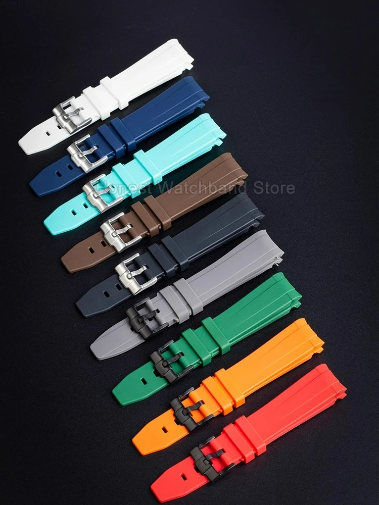 피부 친화적인 실리콘 시계 밴드 곡선 바늘 버클 20 22mm 화이트 브라운 그린 오메가 스와치 협업 Datejust MIDO