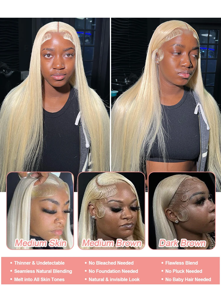 13x6 HD Transparent 613 Blonde Lace Frontal Human Hair Wigs Honey Colored Wig Brazilian Bone Straight 13x4 Lace Front Wig 40Inch