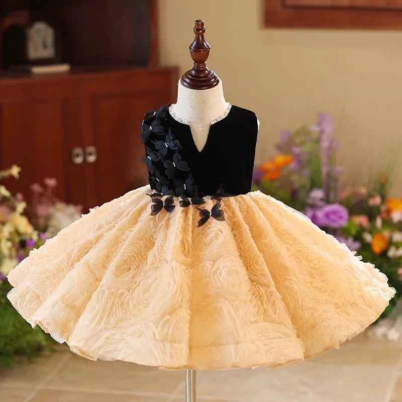 Jill Wish Elegant Champagne Flower Girl Dress Princess Toddler Kids Wedding 1st Birthday Pageant Party Holiday Ball Gown J421