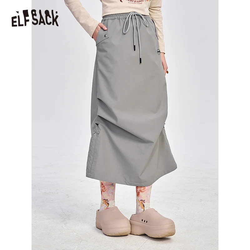 

ELFSACK 2024 Autumn New Arrive Gray three-proof mountain workwear natural waist sports loose straight outdoor skirt for women