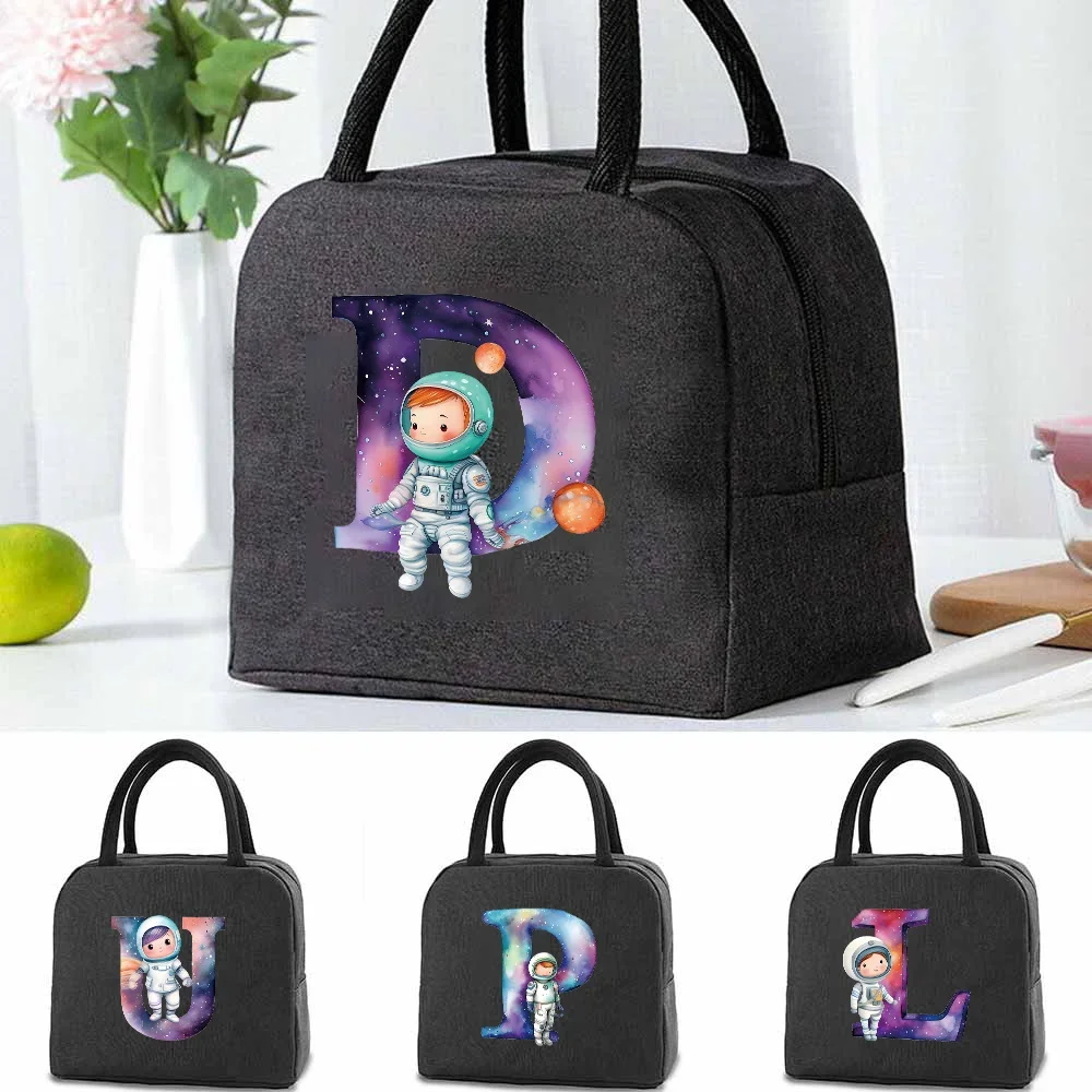 

Travel Lunch Box Picnic Insulated Box Portable Lunch Bag Cooler Tote Hangbag Astronaut Letter Pattern Thermal Food Container