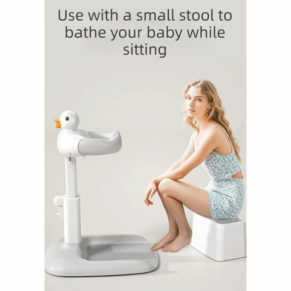 Adjustable Height Baby Standing Bath Tool Duck Folding Baby Bath Stand Cartoon Free-Standing Baby Shower Rack Home Use