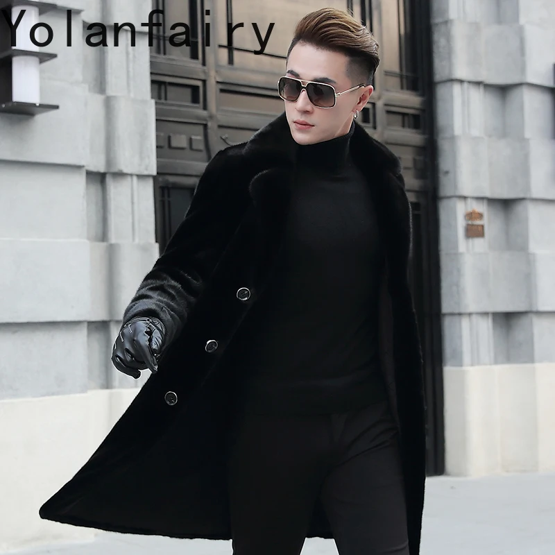 YOLANFAIRY 2025 High-end-Nürliche Nerz Pelzmantel Mann Kleidung Winter Mid-länge Luxus Echtpelz Jacke Nerz mäntel Anzug Kragen