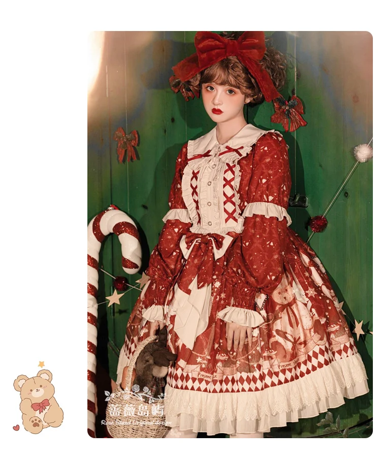 Coalfell Autumn/Winter OP Long Sleeved Lolita Dress Daily Cute Christmas Atmosphere Plush Cloak Coat New Year's Clothing