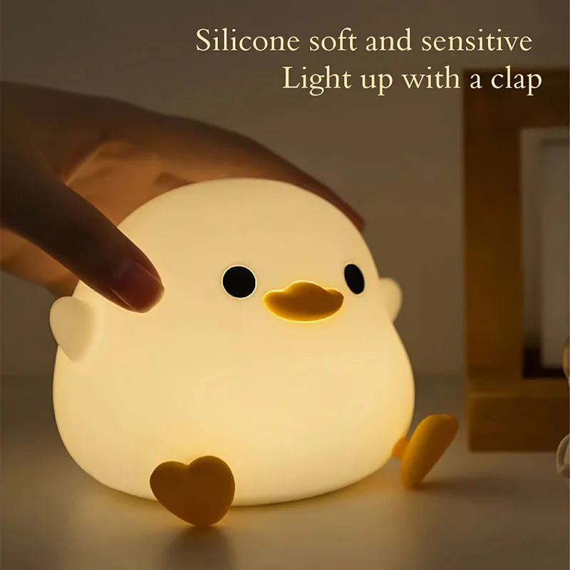 1pc Doudou Duck Night Light Children\'s Gift Soft Light Eye Care USB Rechargeable Tapping Silicone LED Lamp Bedside Lamp