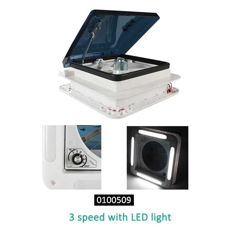 TYTXRV CE معتمد 280 مم 11 بوصة فتحة سقف RV مع ضوء LED تحكم يدوي منخفض الضوضاء 3 سرعات مروحة عادم قافلة قابلة للتعديل