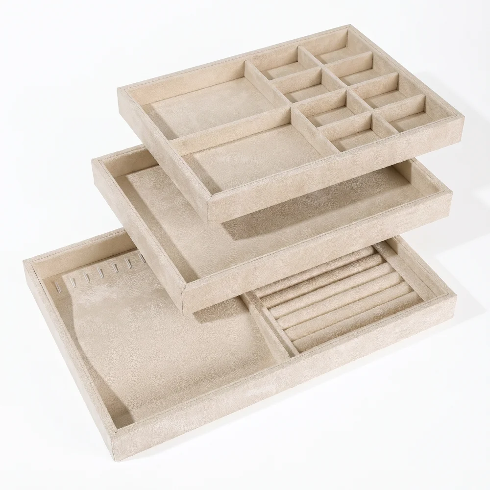 Stackable Velvet Jewelry Organizer Tray Multi-Compartment Jewelry Storage Tray for Drawer, Vanity and Retail Display
