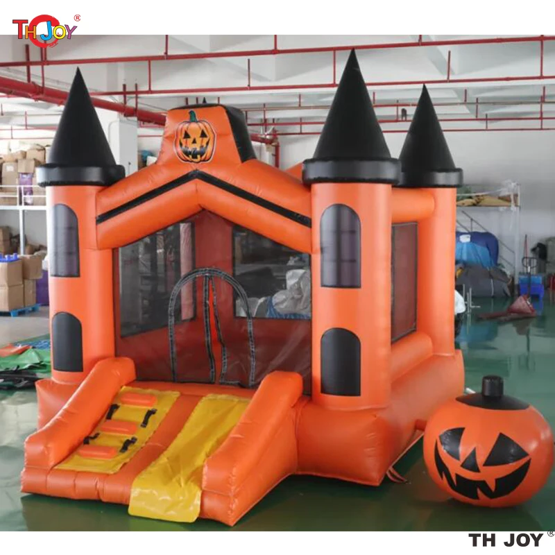 Nouveau Design 4.5x3.5m gonflables fête d'halloween château gonflable toboggan combo citrouille Orange maison de rebond pour les événements de fête