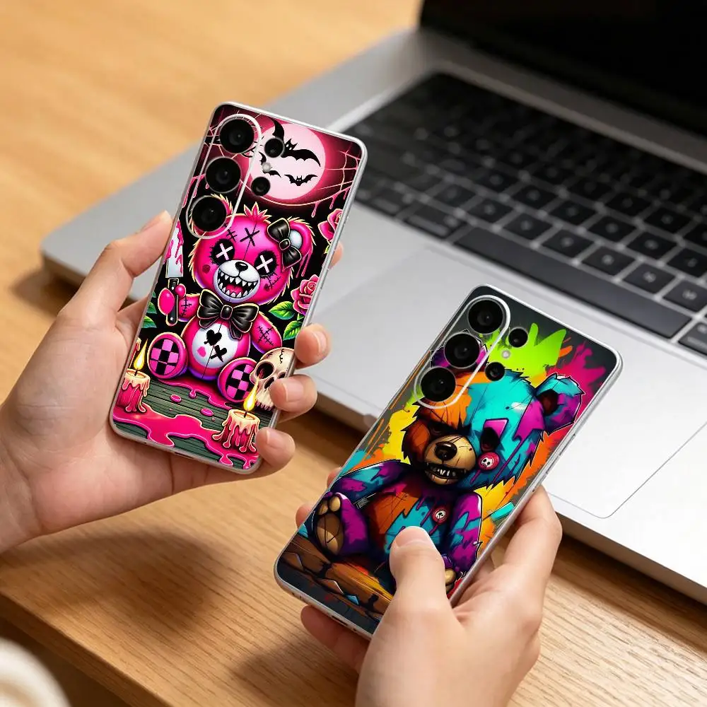 Pop Colorful Graffiti Bear Art  Transparent phone Case For Samsung S25,24,21,22,21,20,10,S9Ultra,Plus,Fe,Lite