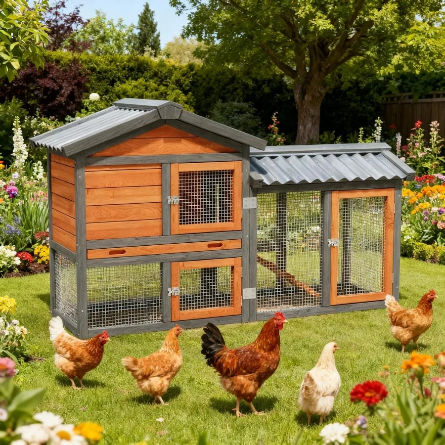 

2-Tier Hen House with Waterproof Roof and Pull-Out Tray for Outdoor and Indoor Use All-Weather Poultry Cage for Chickens Quails