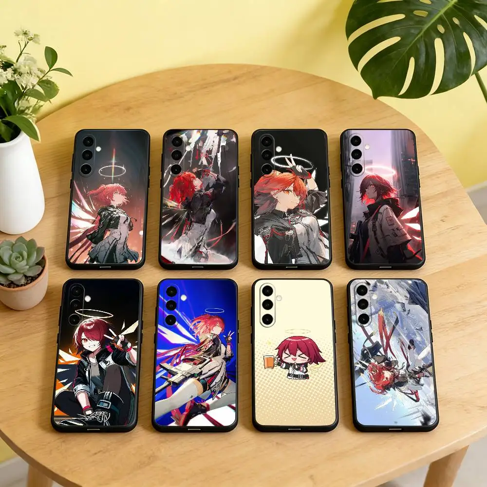 A-Arknights Anime Game E-Exusiai Phone Case Black Silicone Soft For Samsung Galaxy A73,A72,A71,A70,A53,A52,A51