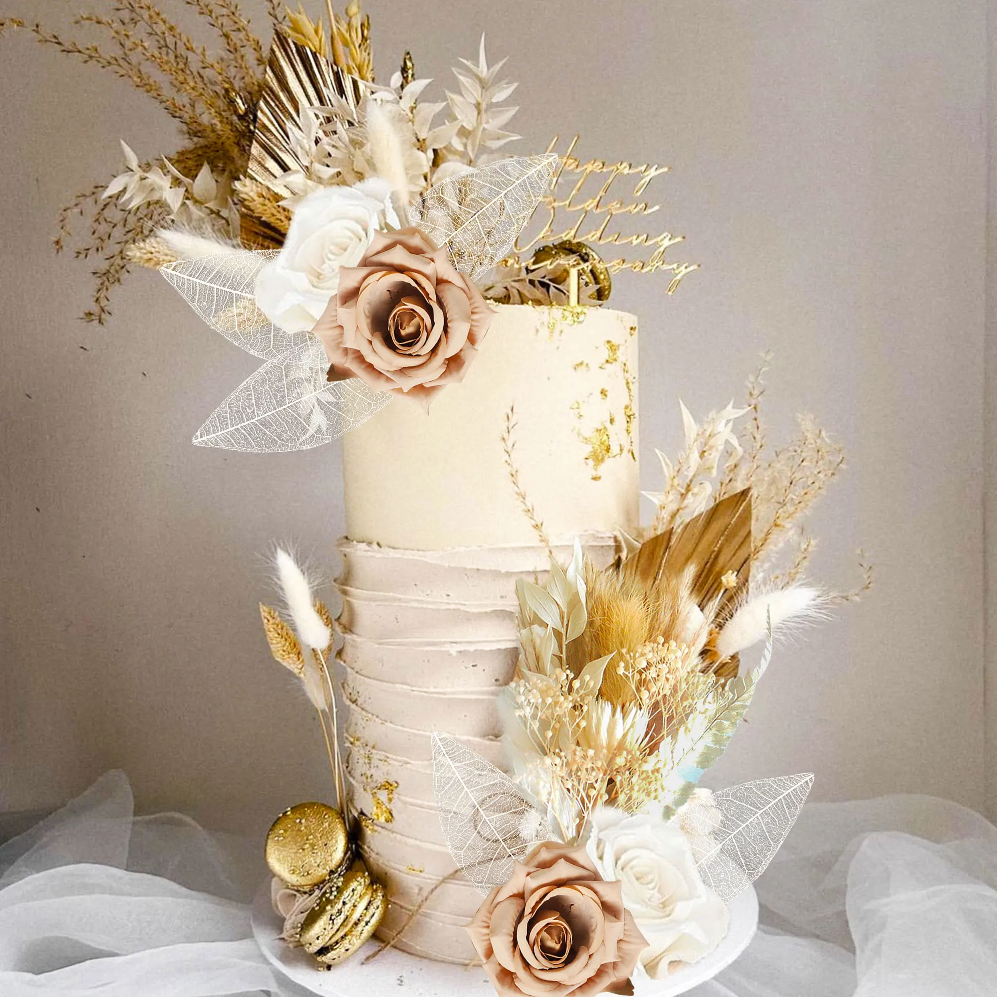 LaVenty Boho Rose Kuchen Topper Kuchen Blumen Dekorationen Blumen Kuchen Topper Blumen Kuchen Topper für Hochzeit Baby Dusche Geburtstag – Detail 6