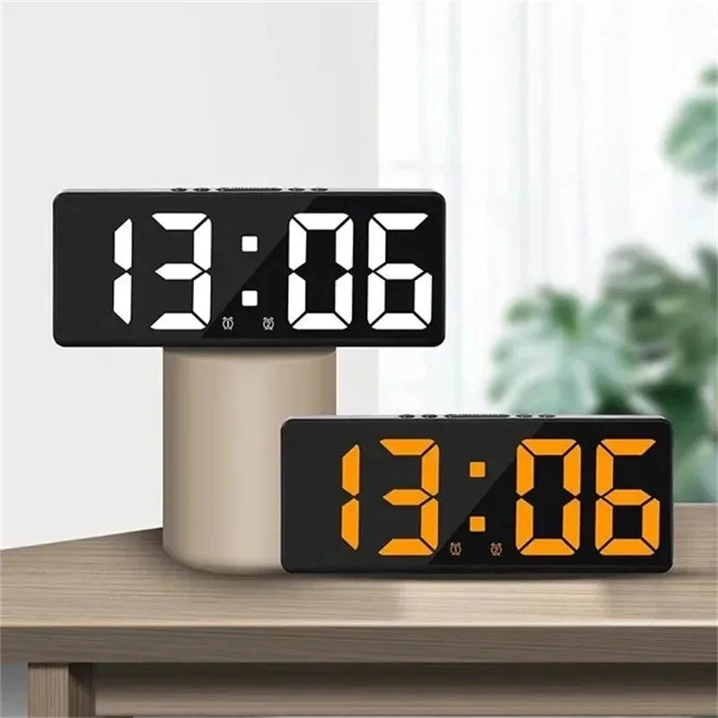 LED Voice Control Digital Alarm Clock Teperature Snooze Night Mode Desktop Table Clock 12/24H Electrnic Mirror Clock Home Decor