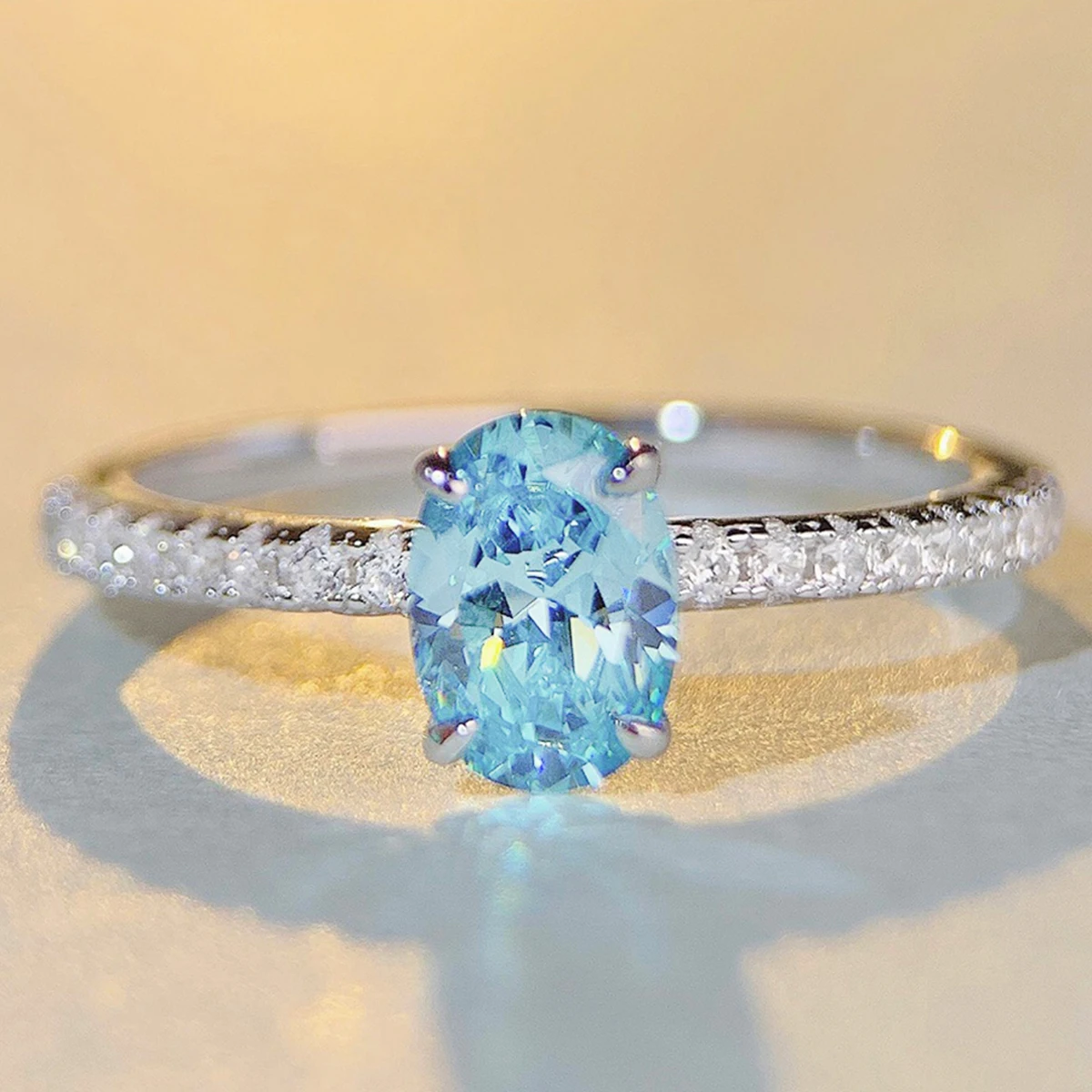 ‌Elegant S925 Sterling Silver Ring for Women 1 Ct Oval CZ Center Stone with Round Accents Engagement Wedding Anniversary Gift
