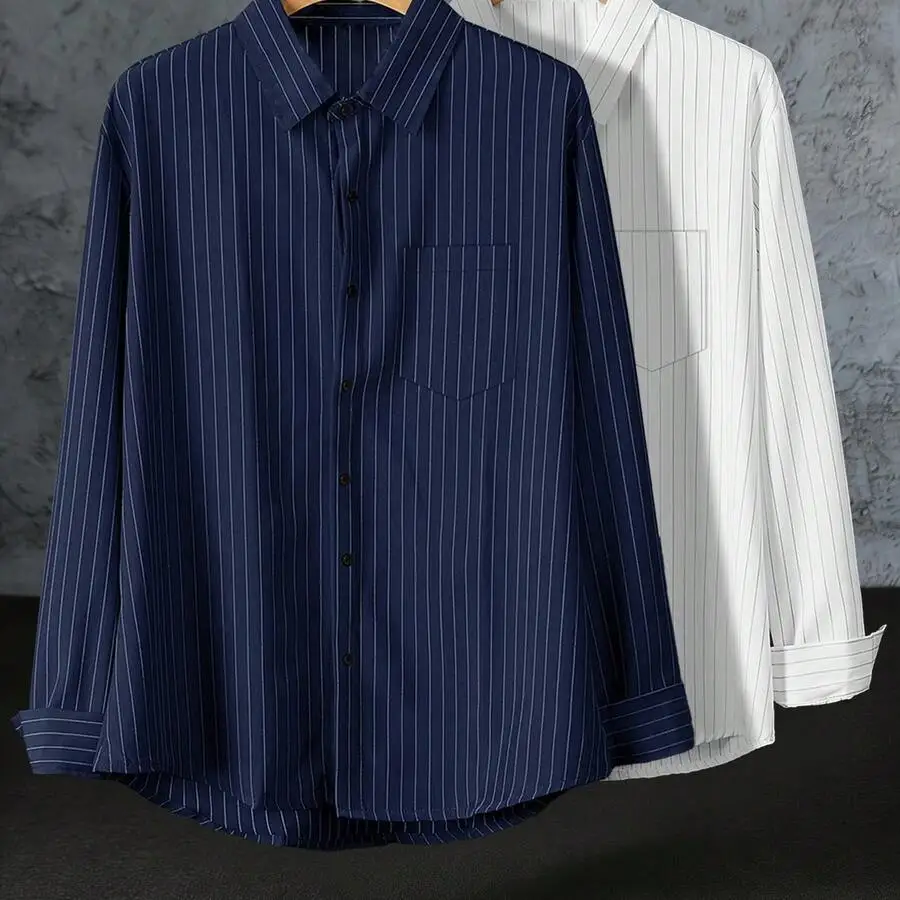 Mens Long Sleeve Striped Shirt Pack Of 2 Casual Business Thin Cotton Shirt