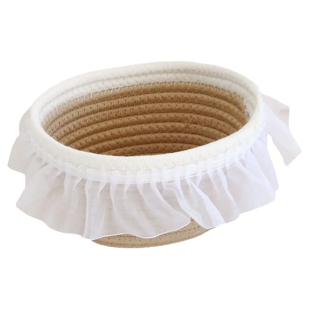 

Cute Woven Cotton Rope Storage Basket Small Desktop Makeup Brush Organizer Bathroom Bedroom Kitchen Household Woven Basket For