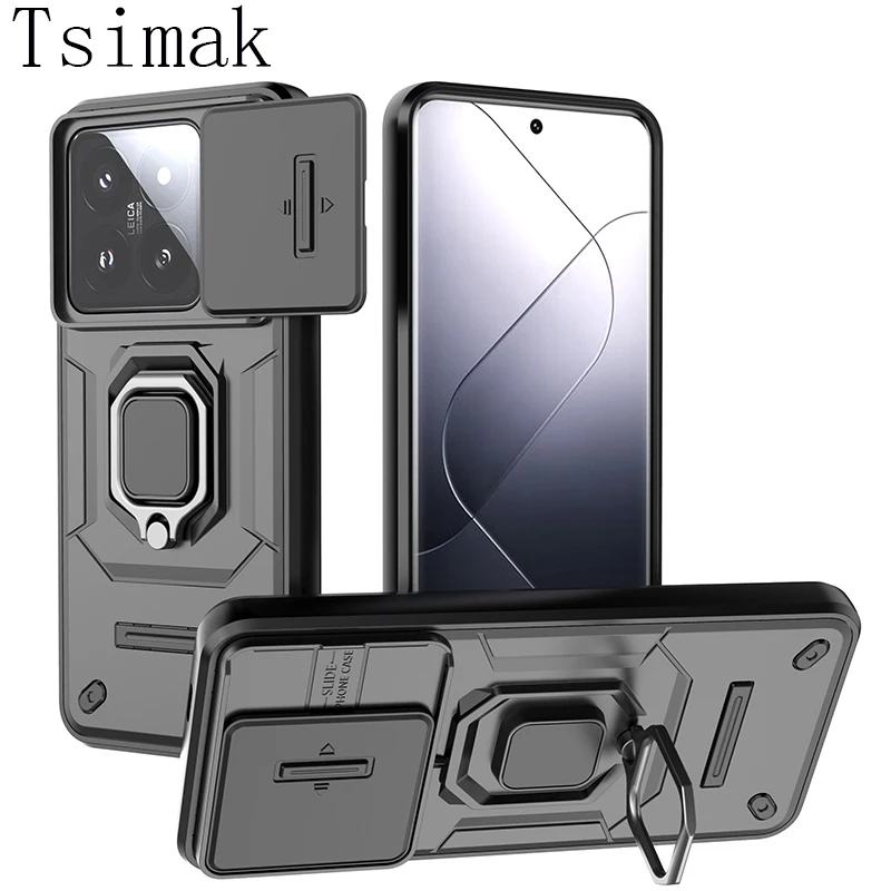 Slide Lens Camera Case For Xiaomi 14 Ultra 13T Pro Redmi Note 13 13C  Shockproof Armor Back Coque for POCO F6 X6 M6 Pro 4G Cover