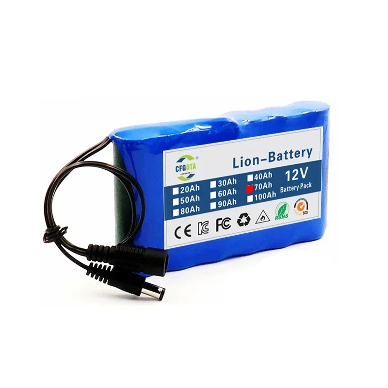 12V 70000mah battery 18650 Li-ion 70Ah Rechargeable batteries with BMS Lithium Battery packs Protection Board +12.6V Charger