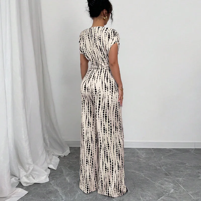 Overall mit seitlicher Schulterbindung und weitem Bein, Hose für Damen, 2025, NEU, gestreifter einteiliger Anzug, Sommerurlaubsstil