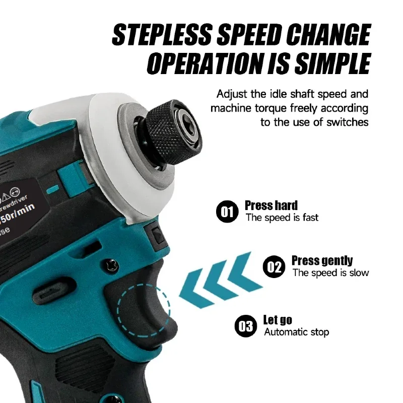 VESMATITY 18V Cordless Brushless Impact Driver 180Nm Electric Drill Screwdriver with LED Light Multi-function Household Tool