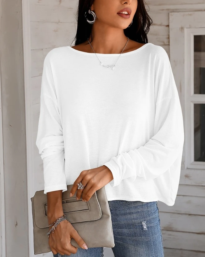 

Women's Casual Blouse Batwing Sleeve Beaded Strap Backless Lace Trim Patchwork Tops Women Spring New Solid Slim Pullover Blouse