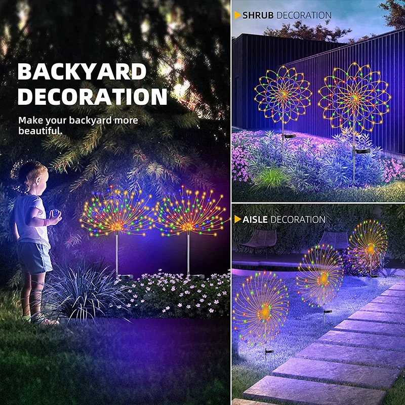 1/2/4/6/8Pcs Solar LED Firework Fairy Light Outdoor Garden Decoration Lawn Pathway Light for Patio Yard Party Christmas Wedding