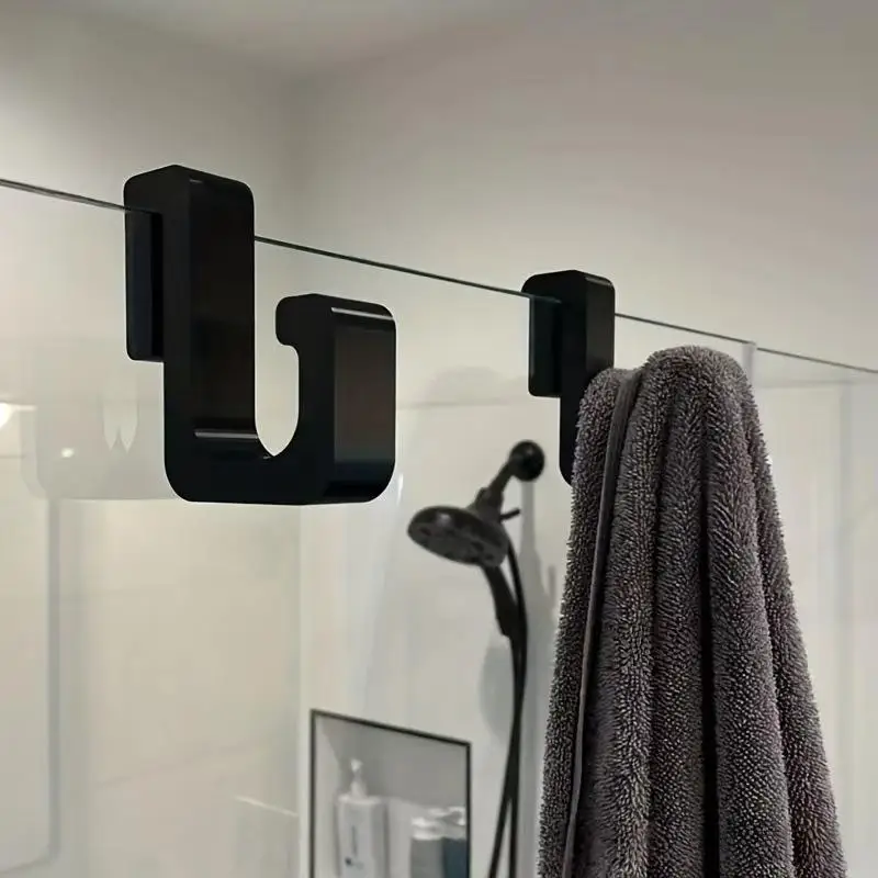 

2pcs 3D Heavy-duty Shower Hook,suitable For 8mm Glass Doors - No Drilling Required,plastic Hook - Bathroom Storage Towel,towel
