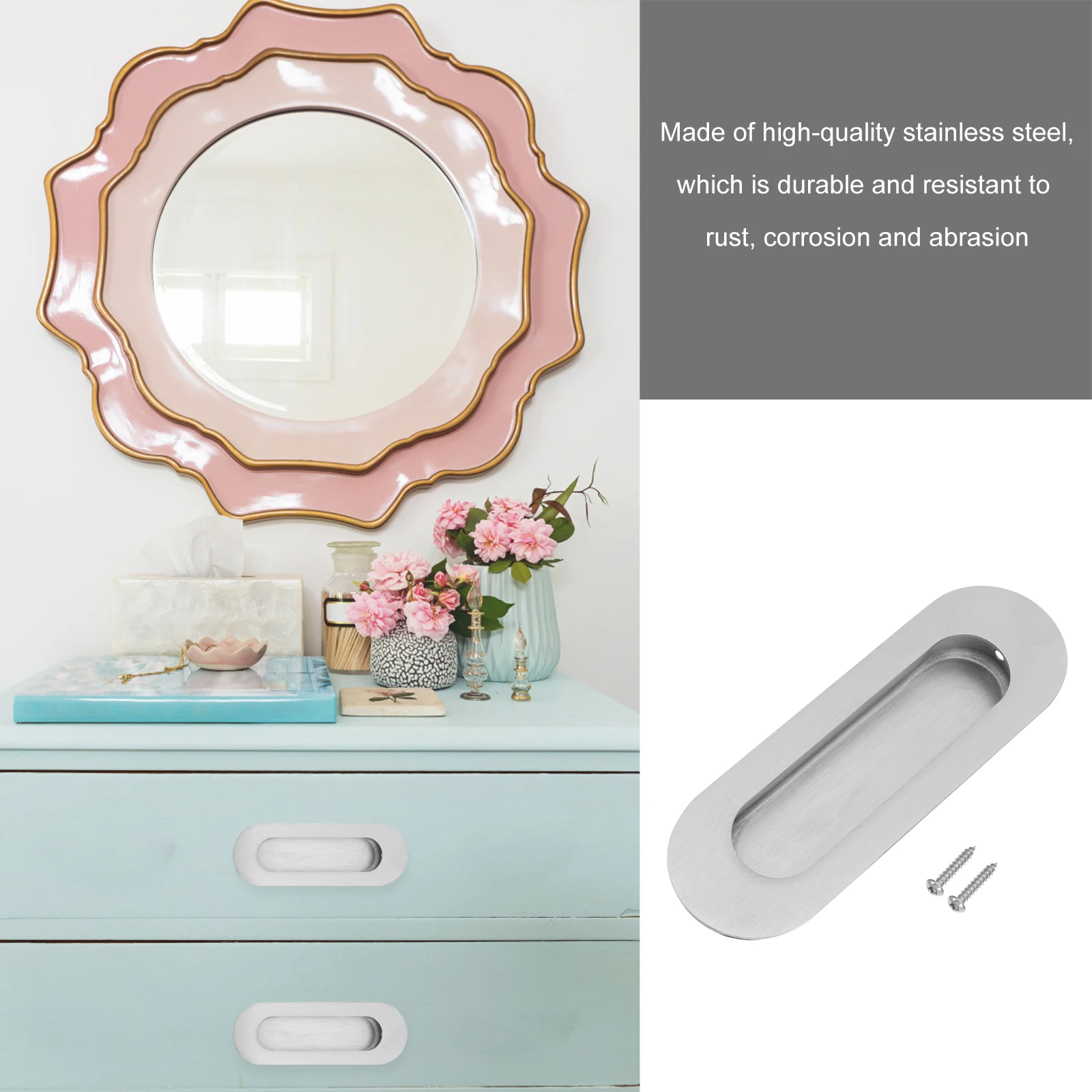 

4pcs Stainless Steel Drawer Handles Hidden Recessed Pulls Flush Cabinet Knobs Durable Furniture Door Hardware For Home Office