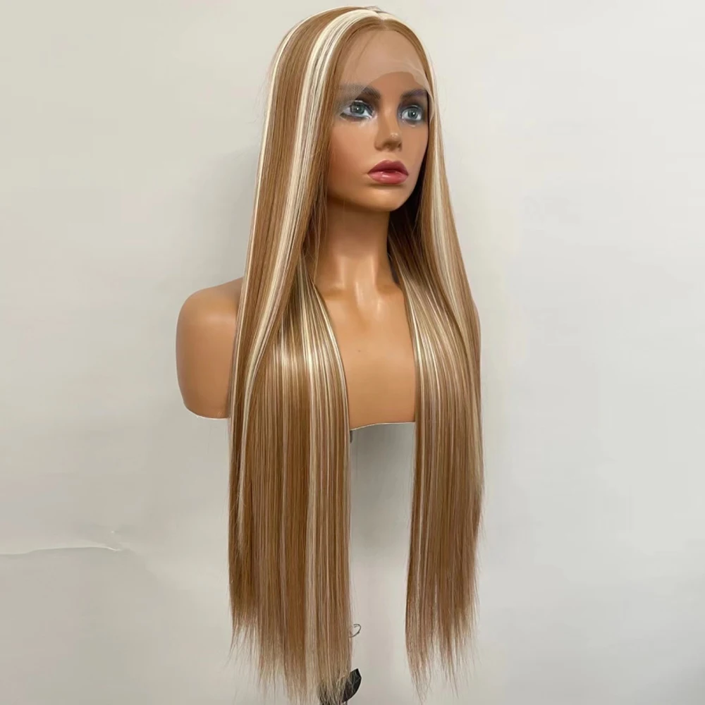 Sintético Long Straight Lace Front Perucas para as Mulheres, Breakdown Livre, Mix Cor, Fibra de Alta Temperatura, Cosplay Diário, Boa Qualidade