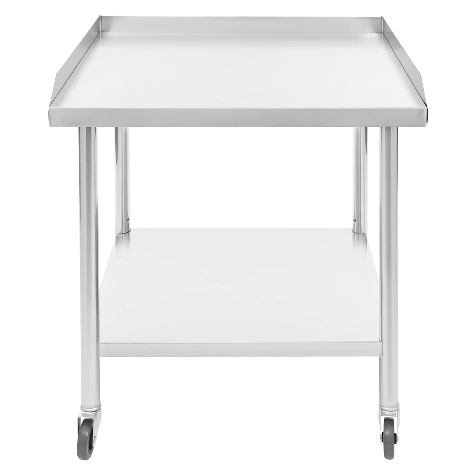 Table de travail à 2 niveaux en acier inoxydable 60x60x76cm, Table de préparation commerciale avec roulettes pour couper les légumes, couper la viande