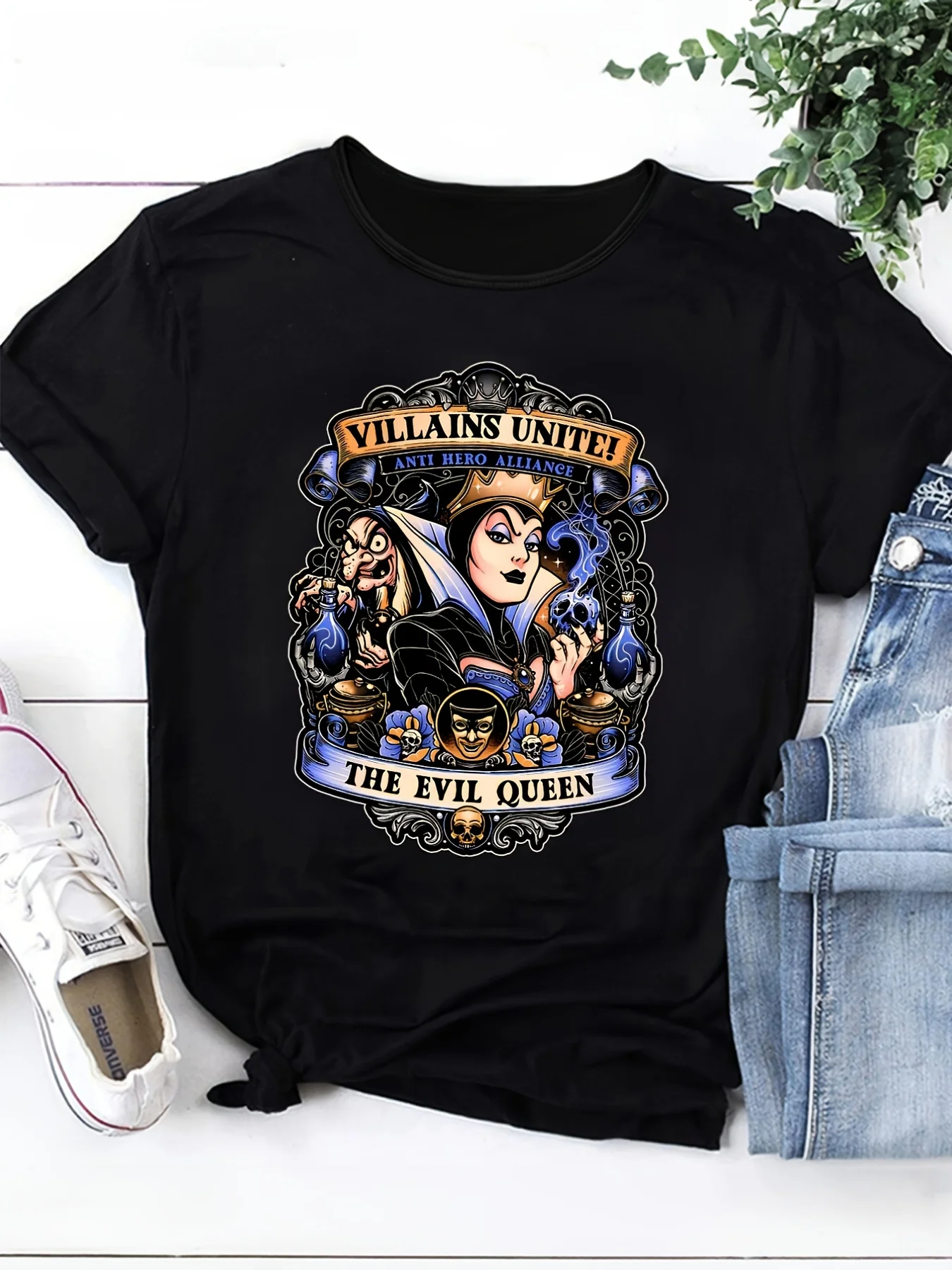 

Футболка Disney Villains United — Maleficent, Cruella de Vil&Jafar, мужская и женская повседневная футболка с короткими рукавами и мультяшным принтом