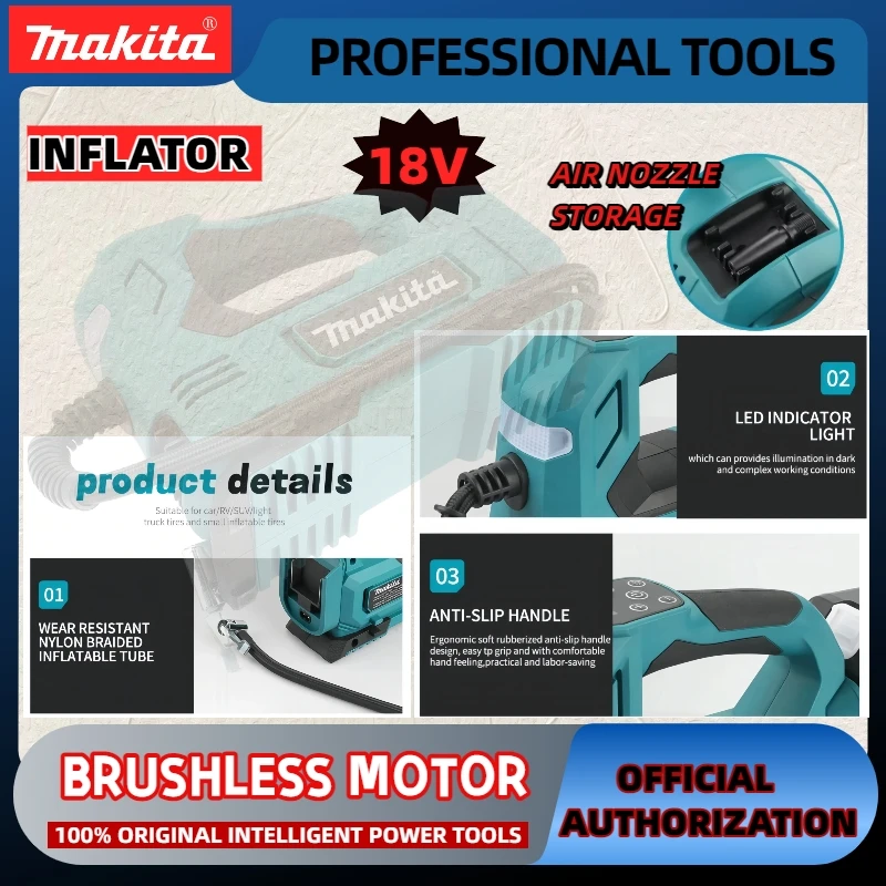 工場直販 マキタ18Vリチウムイオンコードレスエアインフレーター：車＆バイク用デジタルディスプレイ付きポータブルタイヤポンプ