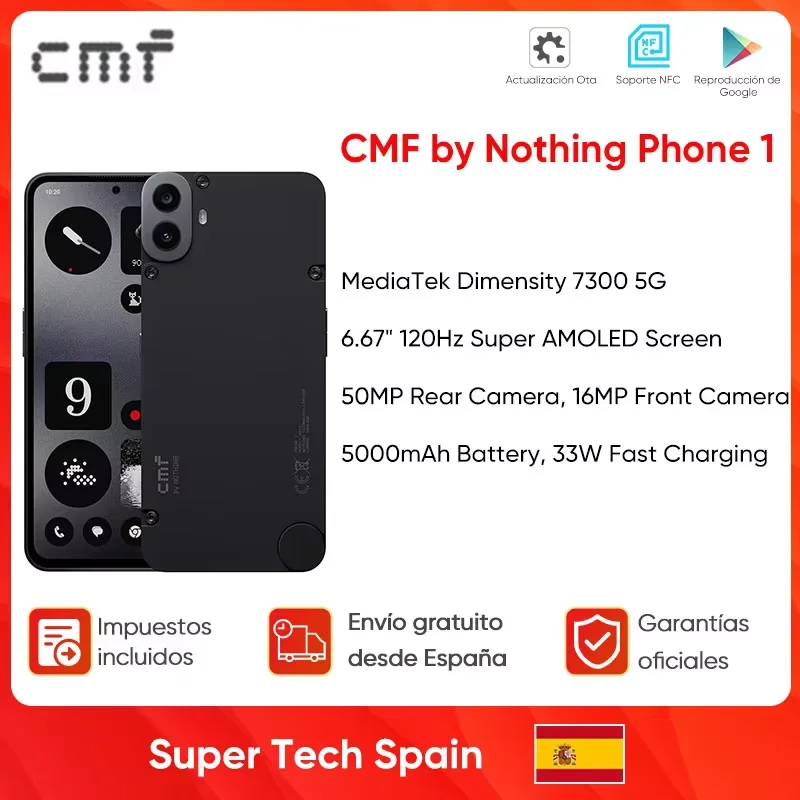 CMF by Nothing Phone 1 8GB + 128GB/8GB + 25GB MediaTek Dimensity 7300 6.67 ''120 Hz écran 33W charge rapide 50MP caméra 5G téléphone CMF by Nothing Phone 1 8GB + 128GB/8GB + 25GB MediaTek Dimensity 7300 6.67 ''120 Hz écran 33W charge rapide 50MP caméra 5G téléphone