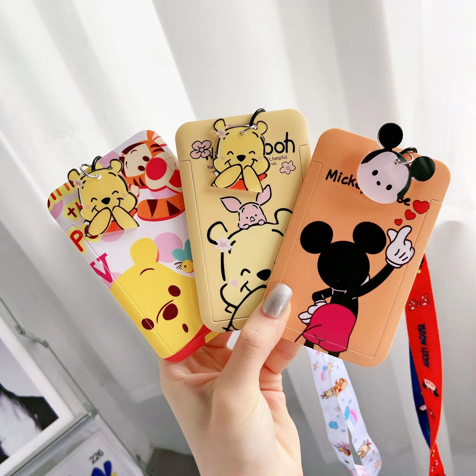 

Winnie the Pooh Card Holder Mickey Mouse Students ID Bus Cartoon Card Holders Keychain Credit Cards Sleeve Bank Cards Cover Gift