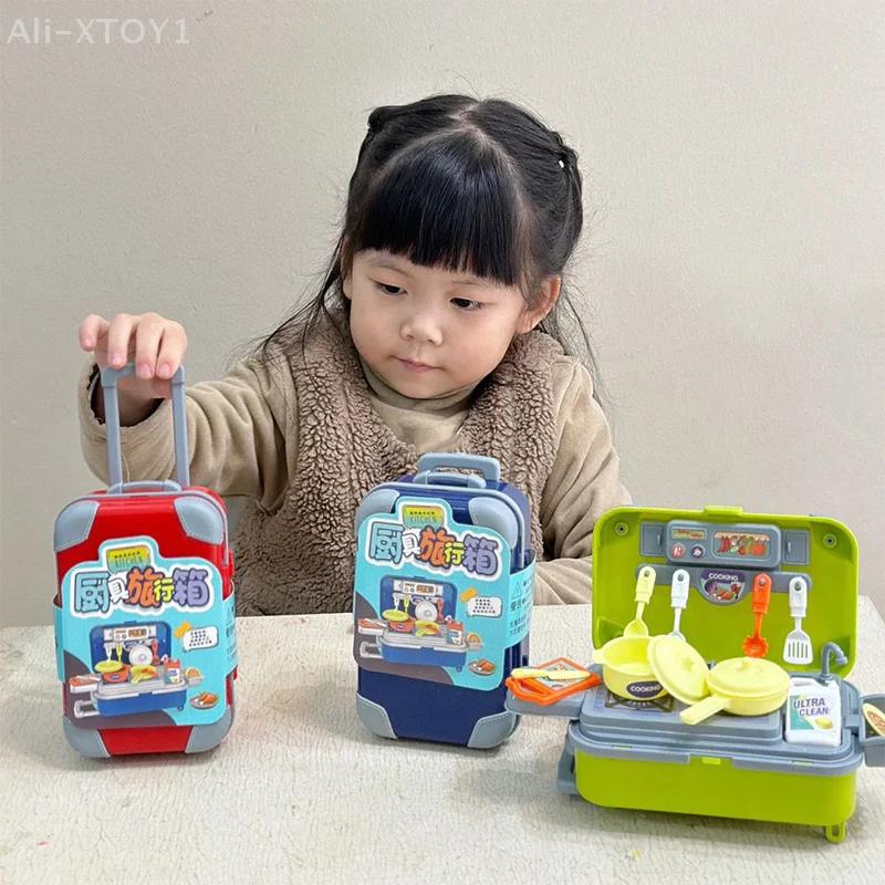 1 Set Simulation Kitchen Cooking Tableware Cosmetics Doctor Tool Kit Children Role Play Game Family Backpack Box Toy Gift