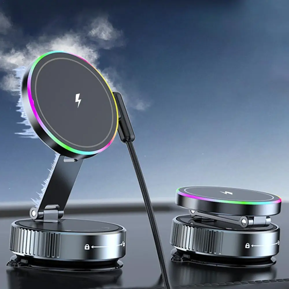 

Wireless Charging Cooling Magnetic Car Phone Holder Colorful Light Vacuum Suction Cup Rotate 360° Magnetic Bracket Universal