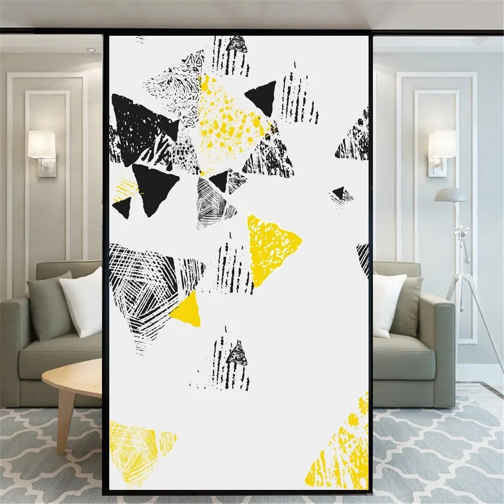 Static Cling Privacy Window Film   Decorative Triangle Window Treatments Window Coverings Glass Sticker for Home