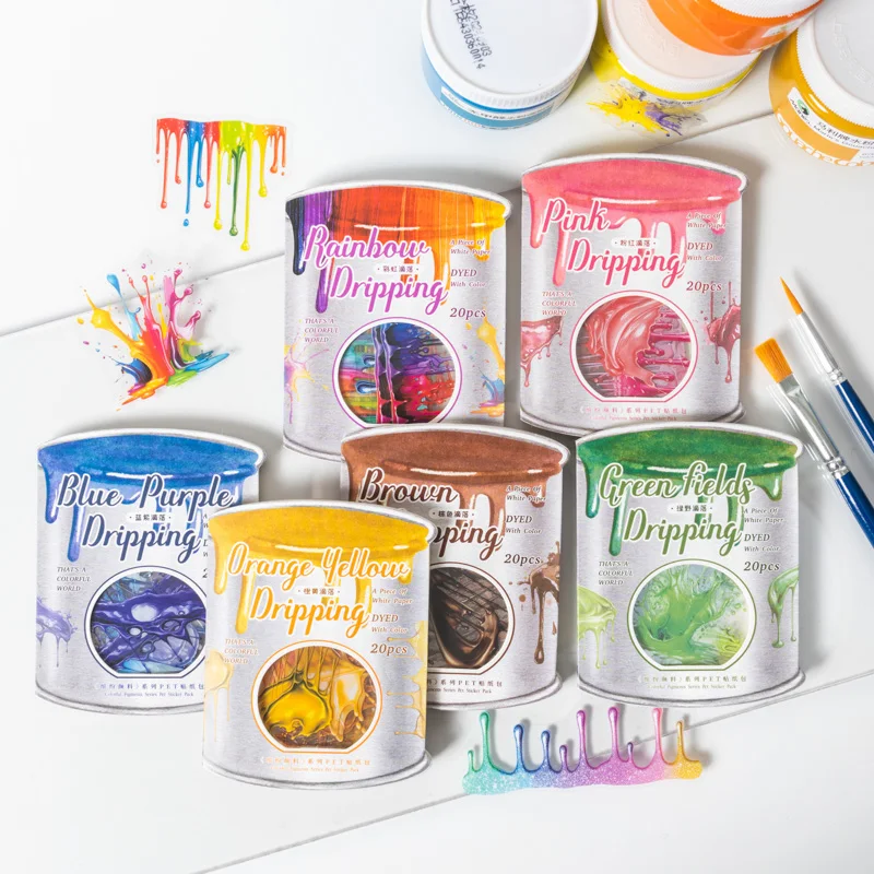 

20 листов/пакет, наклейка для домашних животных, цветная краска дофамина, узор капель, ручная учетная запись, ландшафтный дизайн, наклейки, украшение для поздравительной открытки «сделай сам»