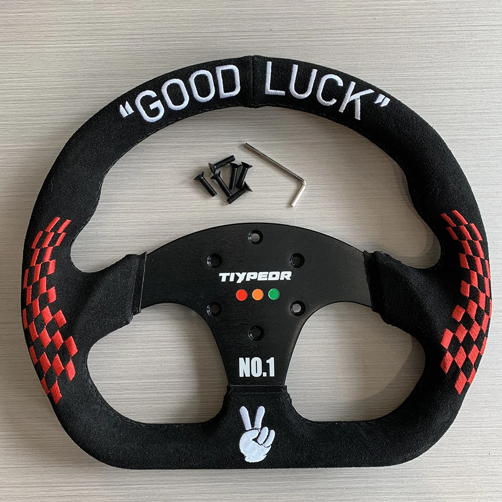 TOYPEOR 13inch D Shape Universal Suede Racing Steering Wheel for Simracing Game and Car Modification