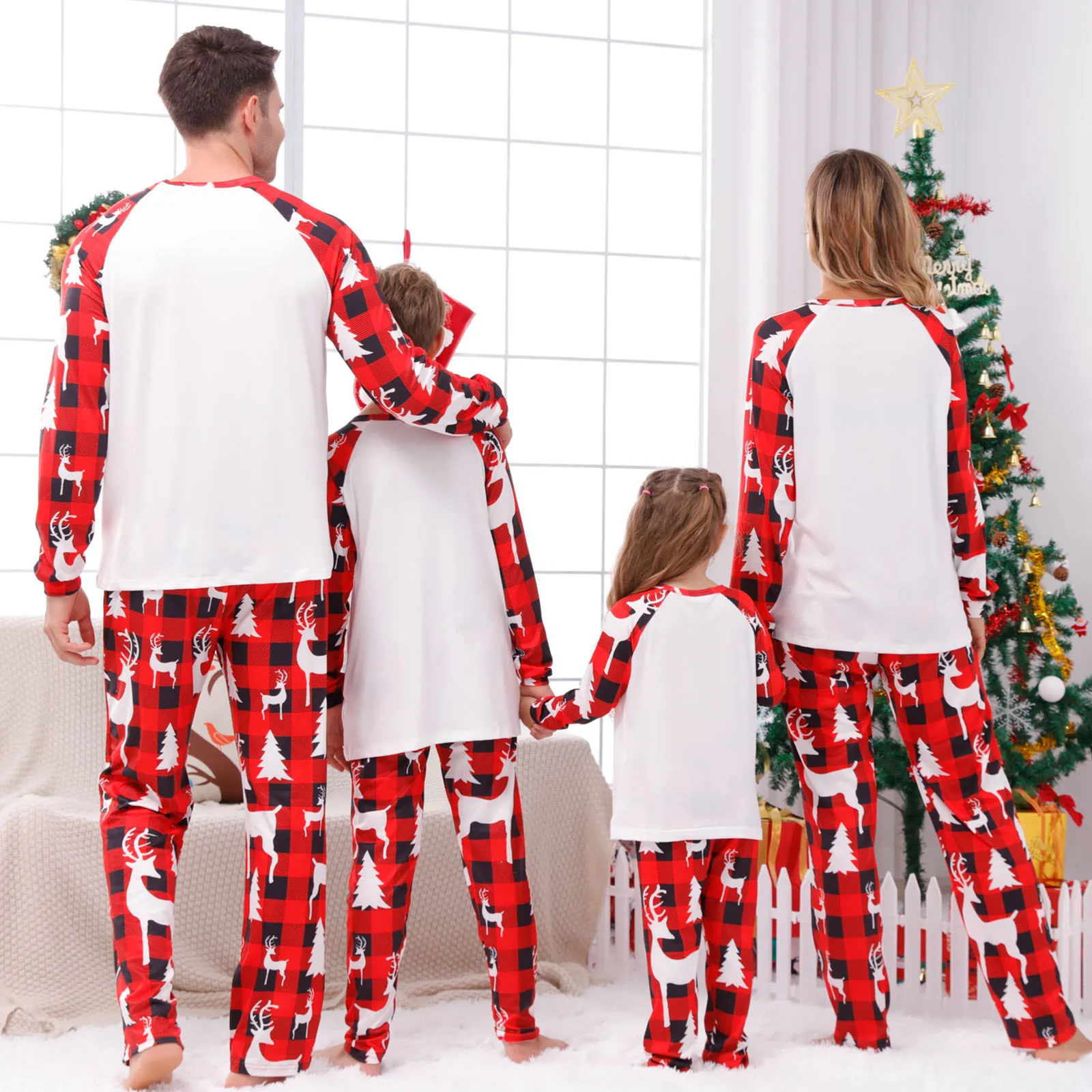 Xmas Gift for Family Photoshoot Party Look Wear Christmas Print Pyjamas Set Adults Kids Matching Outfits Mom Dad Kids 2 Pcs Suit