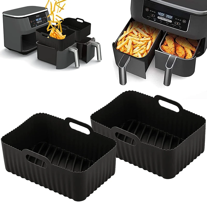 Rechteckige Air Fryer Silikon Liner Form für Ninja DZ201/DZ401 8-10QT Antihaft Dual Zone Airfryer Korb Ofen Backen kochen Tablett